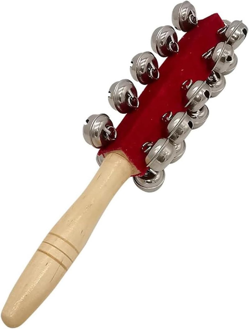 mocrcrel 1 Pcs 10 inch Wooden Handle Bells Instrument ,Stick Ring Christmas Jingle Bells Hand Percussion Shaker 21 Bells (1 Pcs) - Image 1